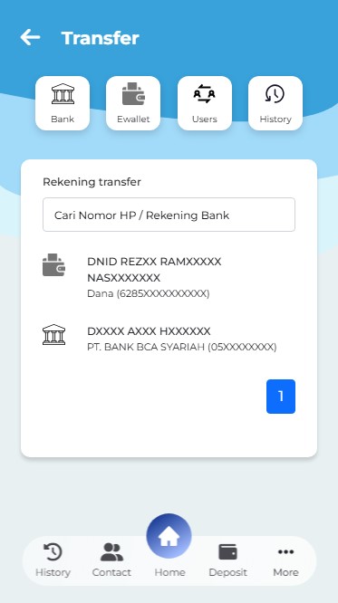 Bank and e-wallet transfers
